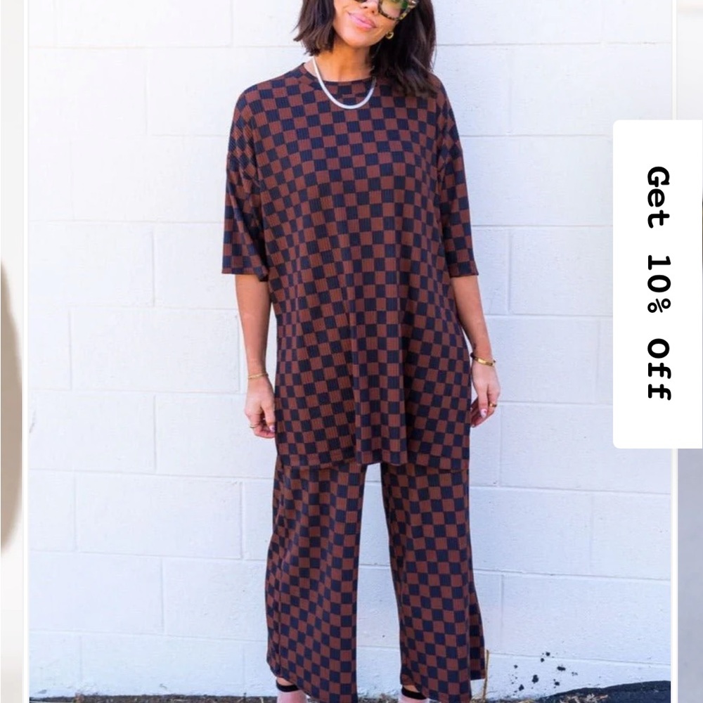 Dressed in Lala Checkered Brown and Black Two-Piece Set